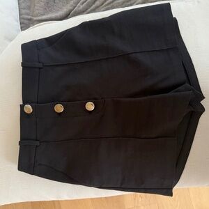 Black Tailored Shorts Gold Button Up